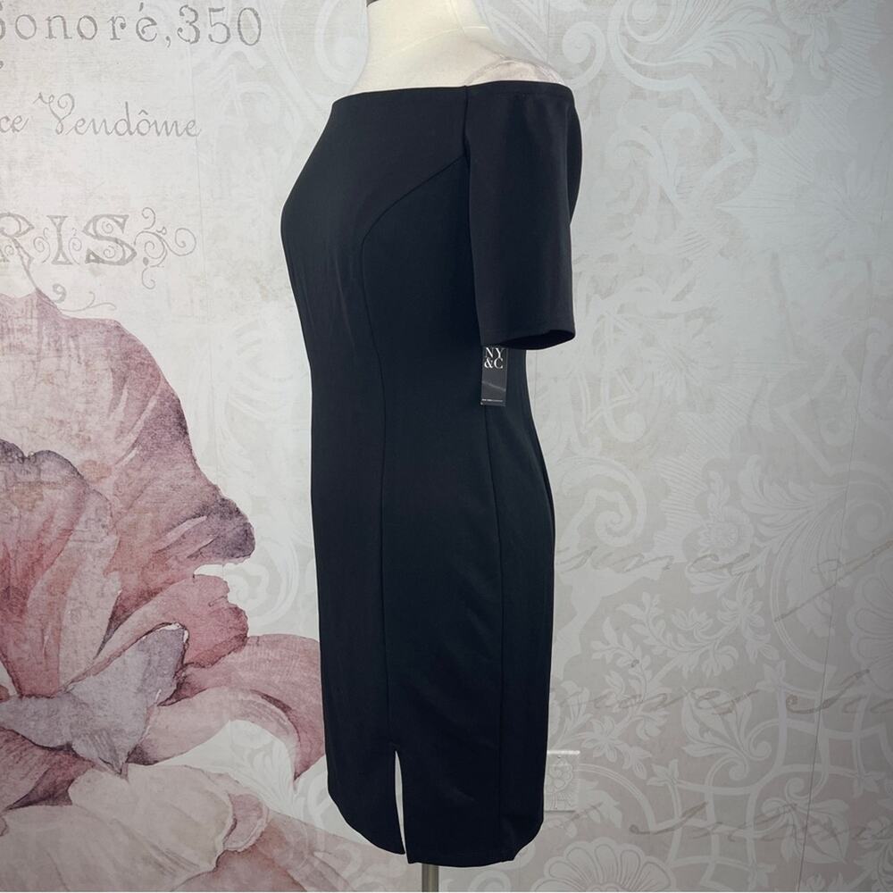 New York & Company Black Off the Shoulder Crepe Dress Size Medium - Picture 4 of 9